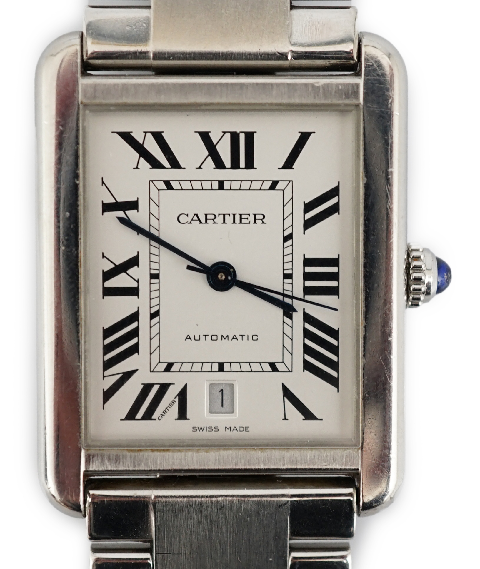 A gentleman's stainless steel Cartier Tank solo automatic wrist watch